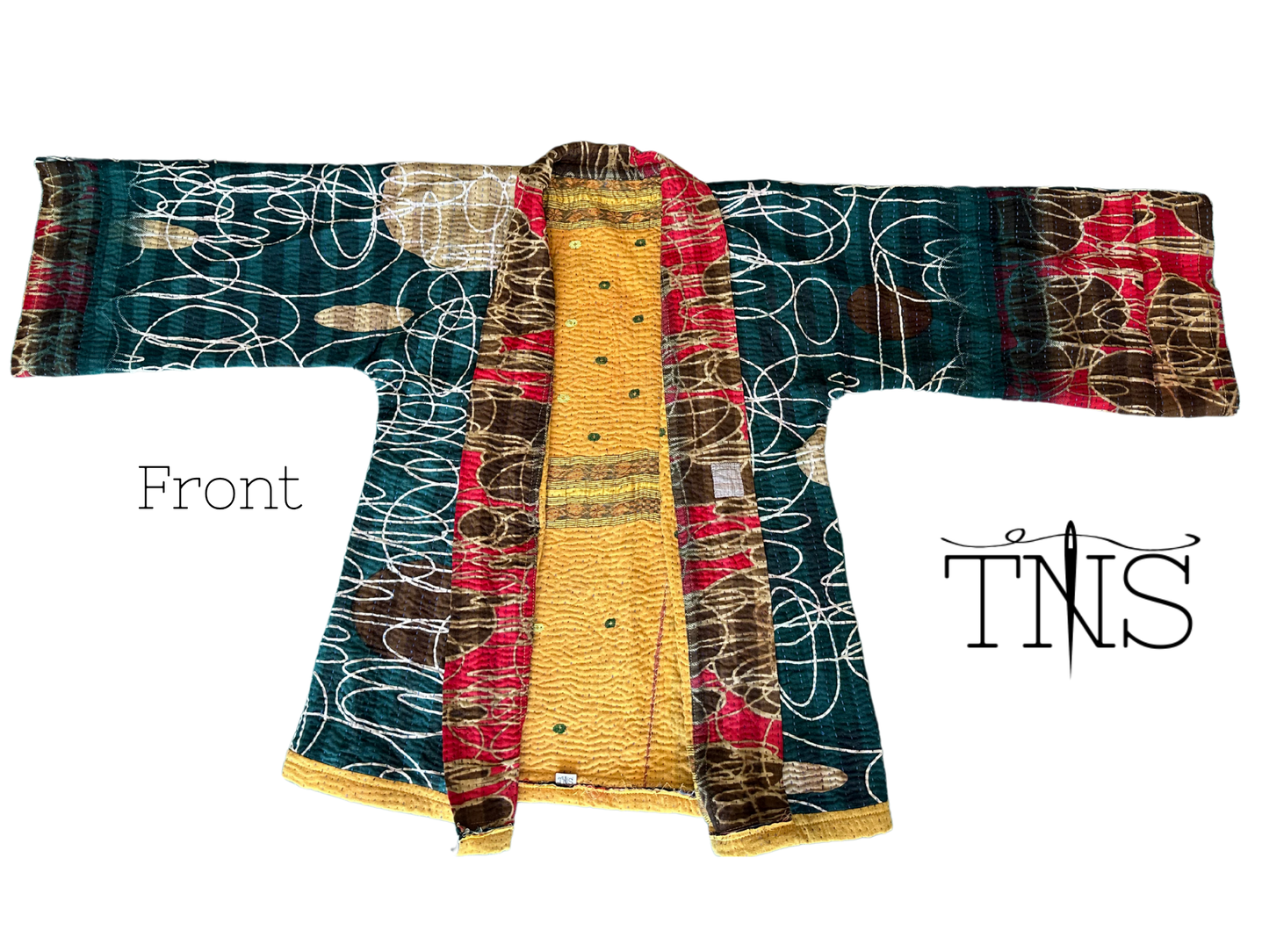 Premium Reversible Green Swirl Kimono Kantha