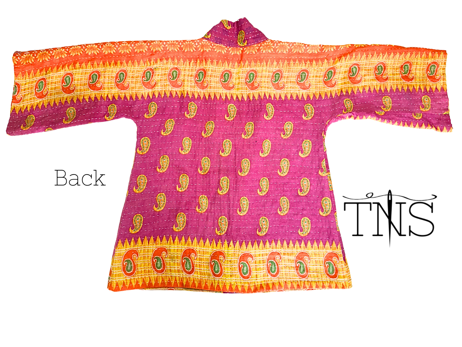 Handmade upcycled Kantha kimono from TheNickStitch made with fuchsia and purple cotton sari material.