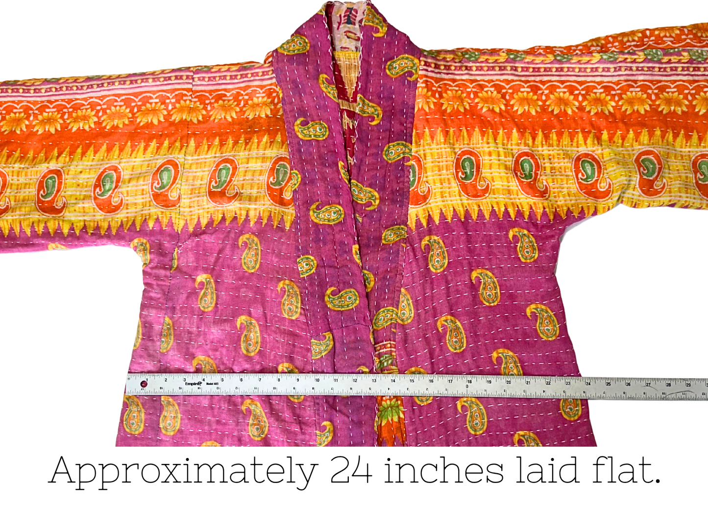 Handmade upcycled Kantha kimono from TheNickStitch made with fuchsia and purple cotton sari material.