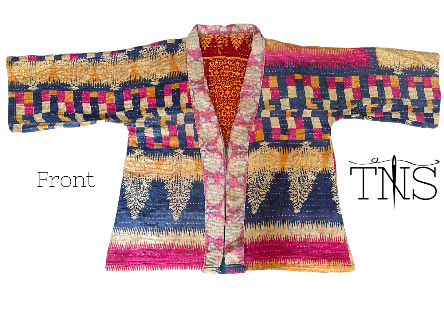 Pink & Blue Tree Kantha Kimono