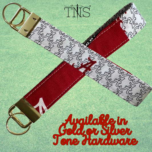 Alabama 6" Wristlet Keychain in White & Red