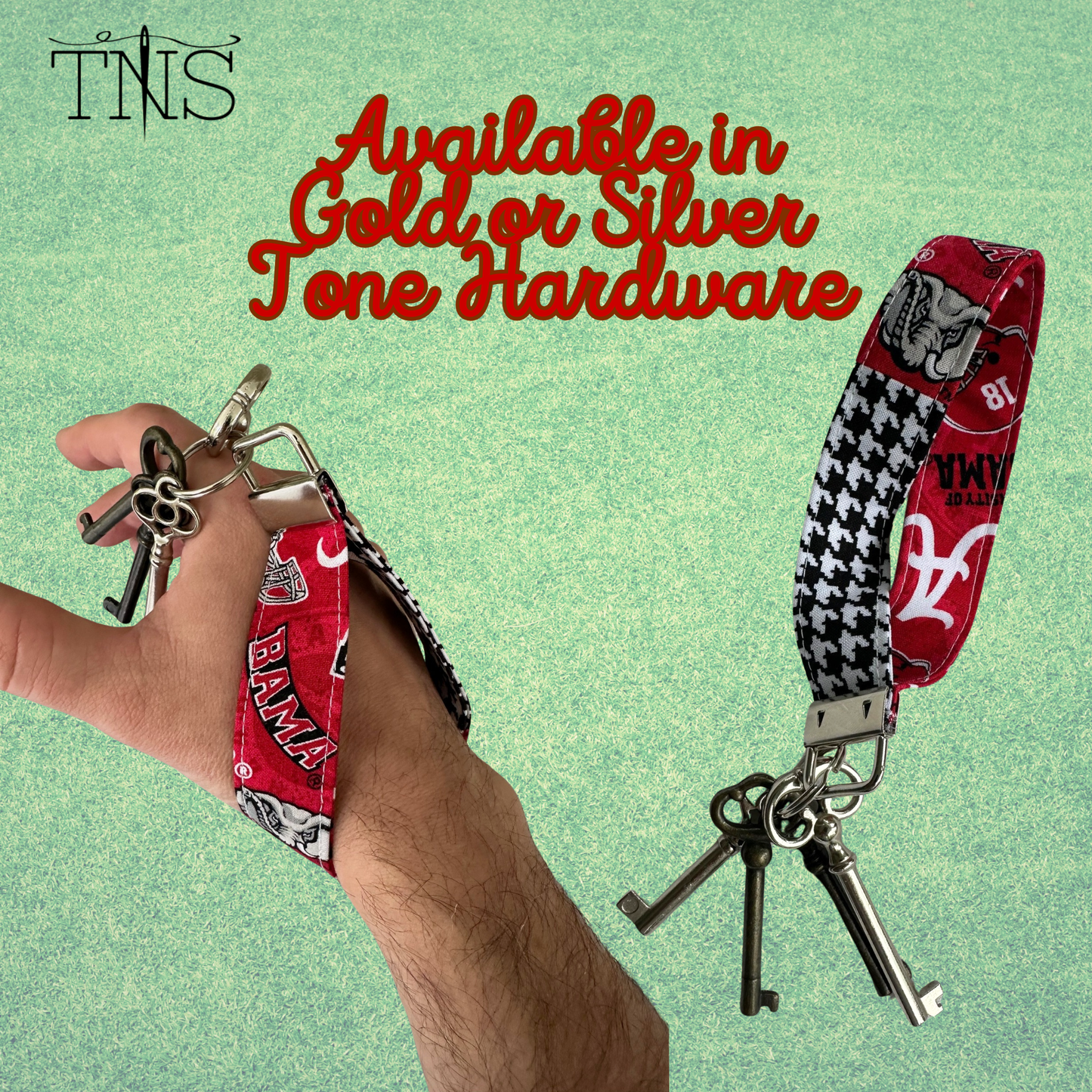 Alabama 6" Wristlet Keychain in Red & Houndstooth