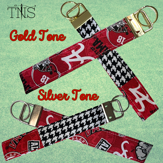 Alabama 6" Wristlet Keychain in Red & Houndstooth