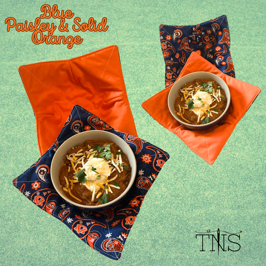 Auburn War Eagle Bowl Cozies: Blue Paisley & Solid Orange