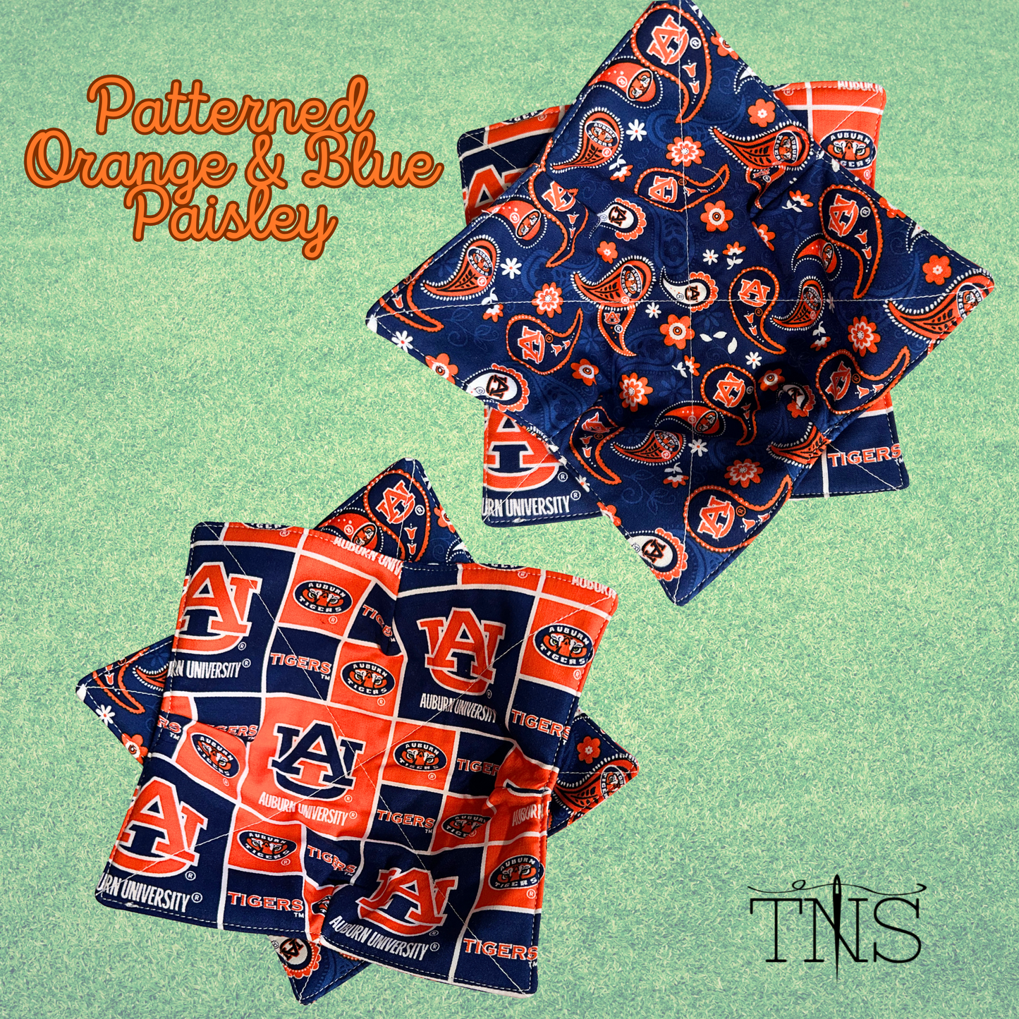 Auburn War Eagle Bowl Cozies: Patterned Orange & Blue Paisley