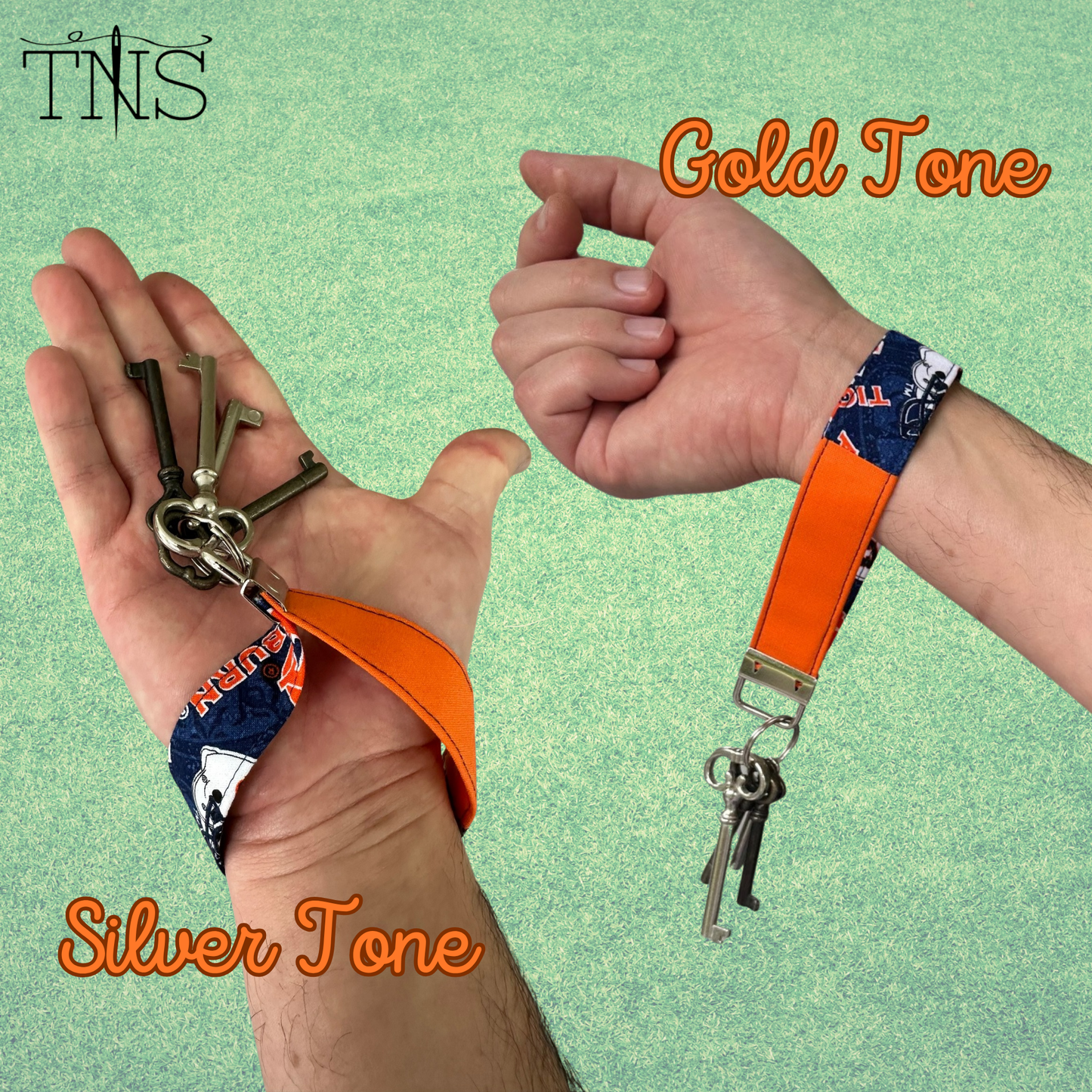 Auburn 6" Wristlet Keychain in Blue & Orange