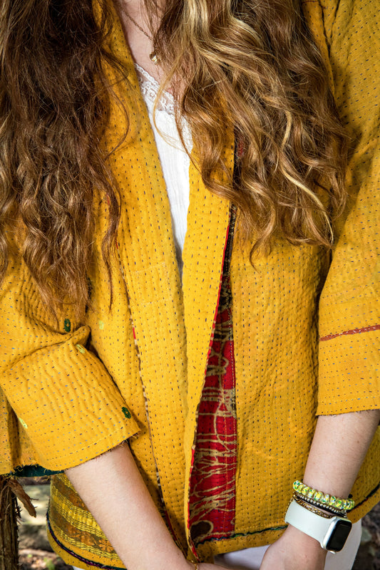 Premium Reversible Green Swirl Kimono Kantha