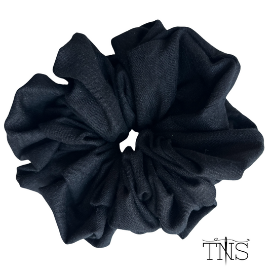 Black Linen Blend Jumbo Scrunchie