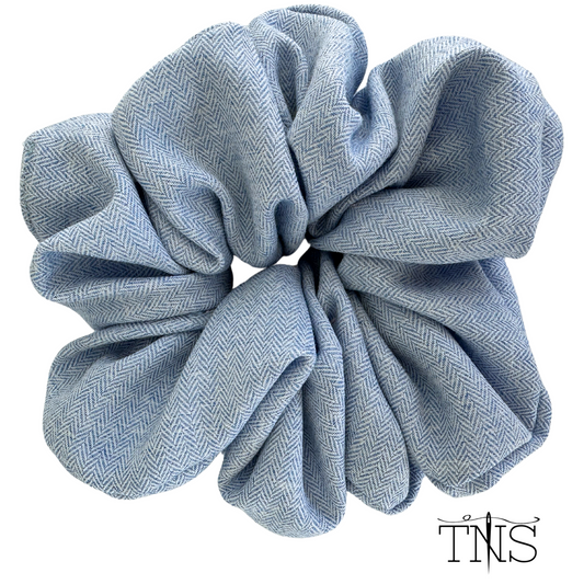Blue Herringbone Jumbo Scrunchie