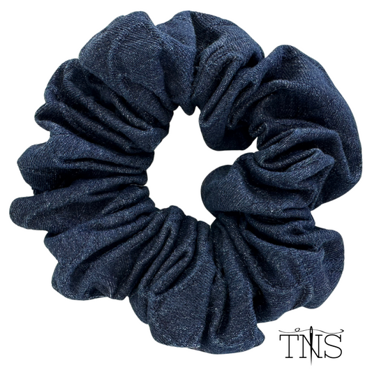 Patterned Dark Denim Medium Scrunchie