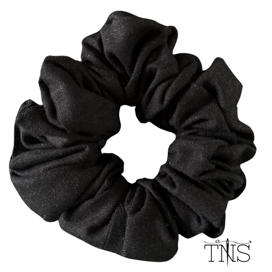 Black Linen Blend Medium Scrunchie