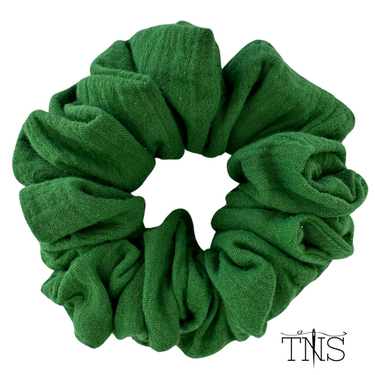 Green Double Gauze Medium Scrunchie
