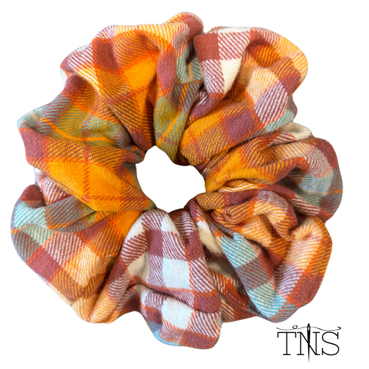 Candy Corn Harvest Plaid Flannel Jumbo Scrunchie