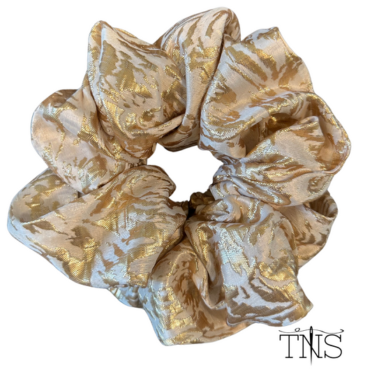 Gold & White Brocade Jumbo Scrunchie