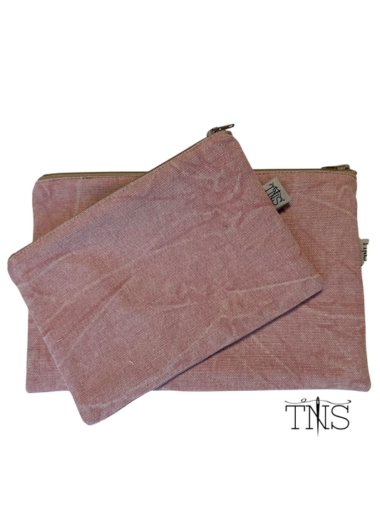 Slimline Zipper Pouch Bag - Pink Washed Canvas