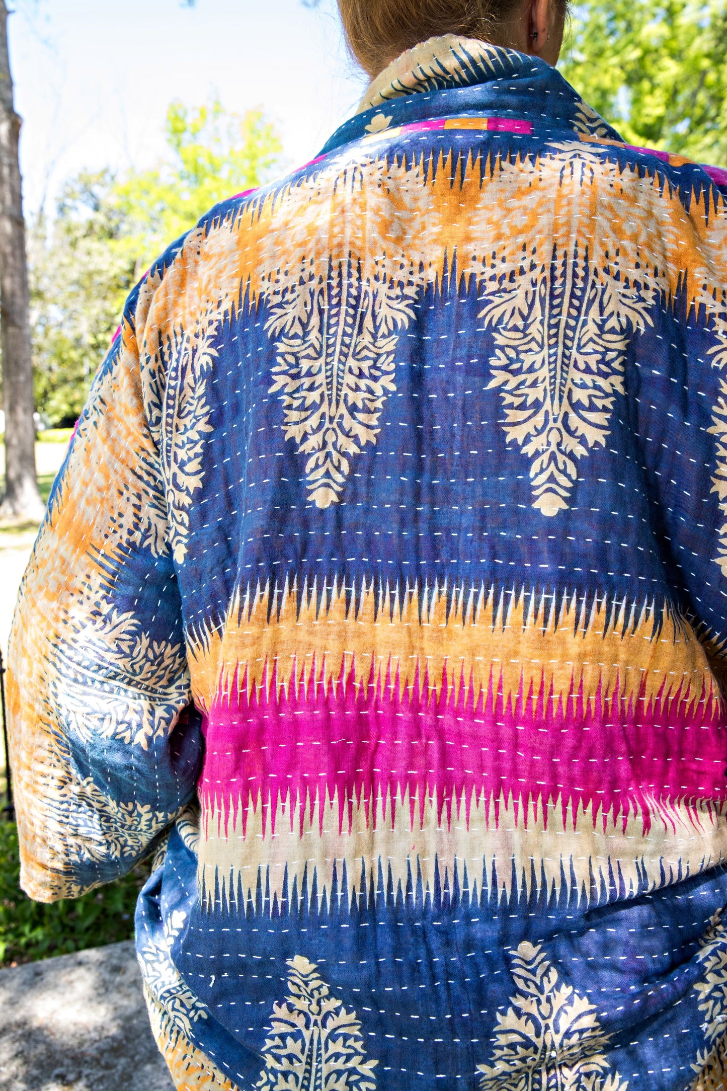 Pink & Blue Tree Kantha Kimono