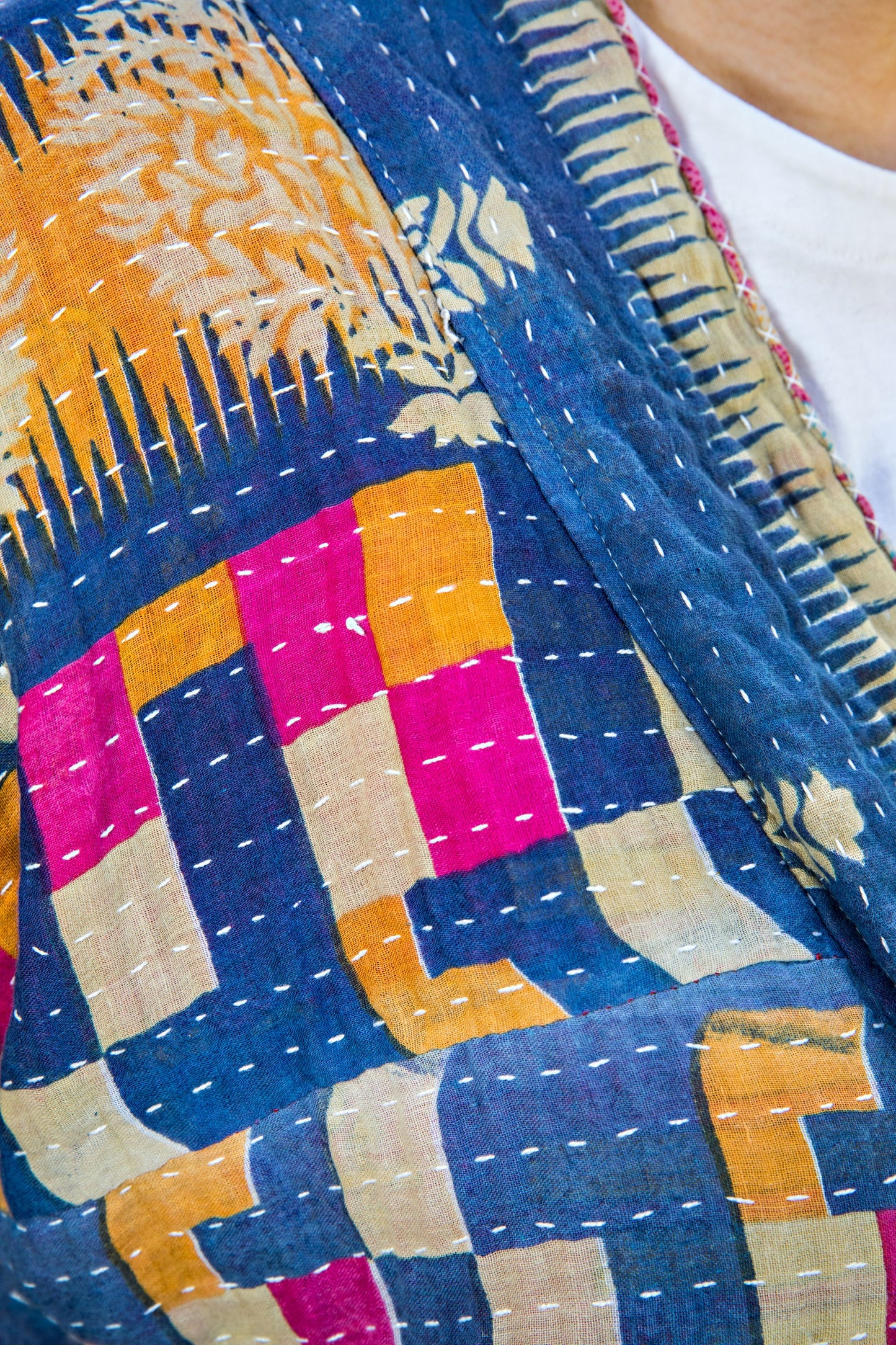 Pink & Blue Tree Kantha Kimono