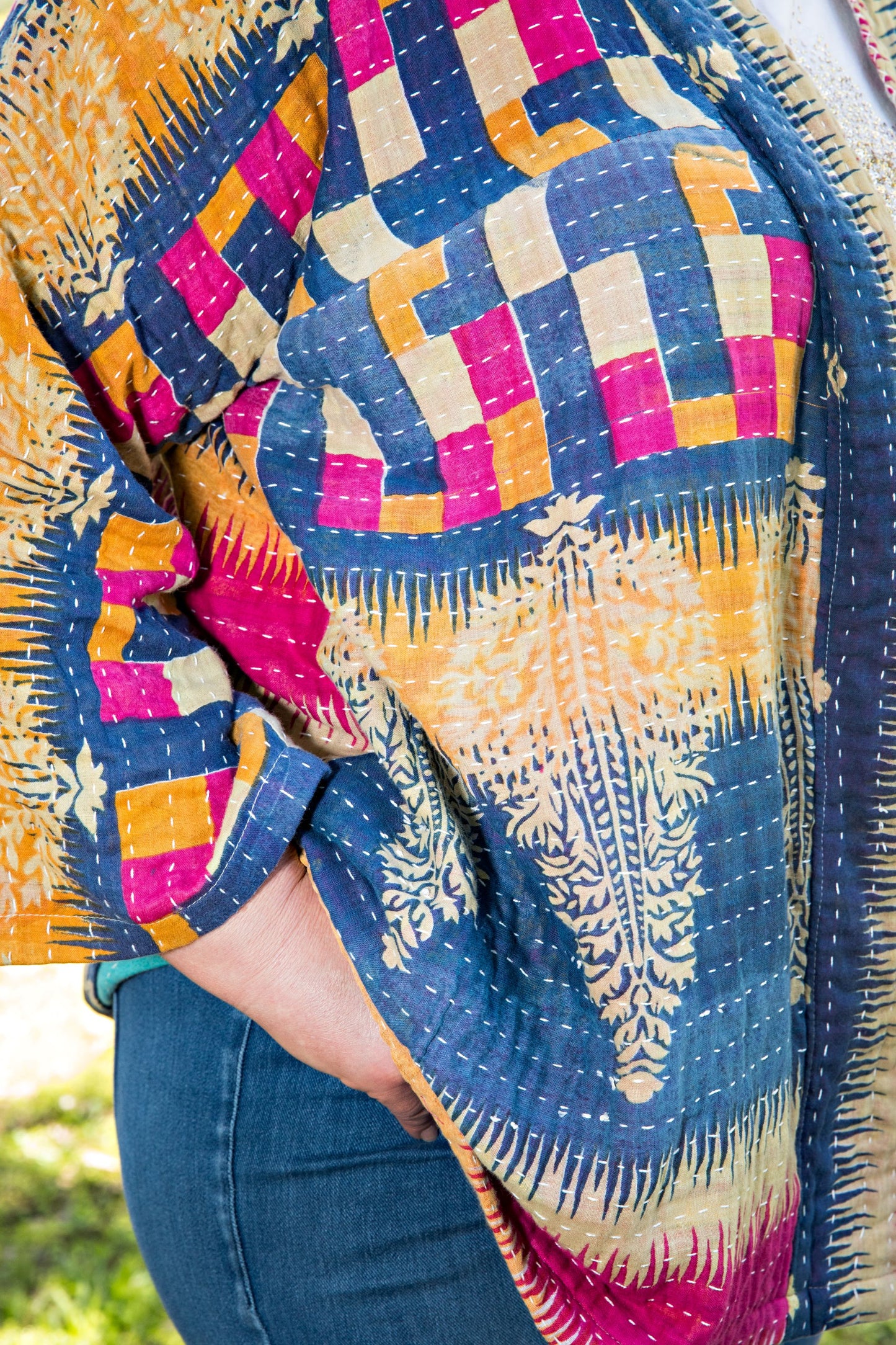Pink & Blue Tree Kantha Kimono