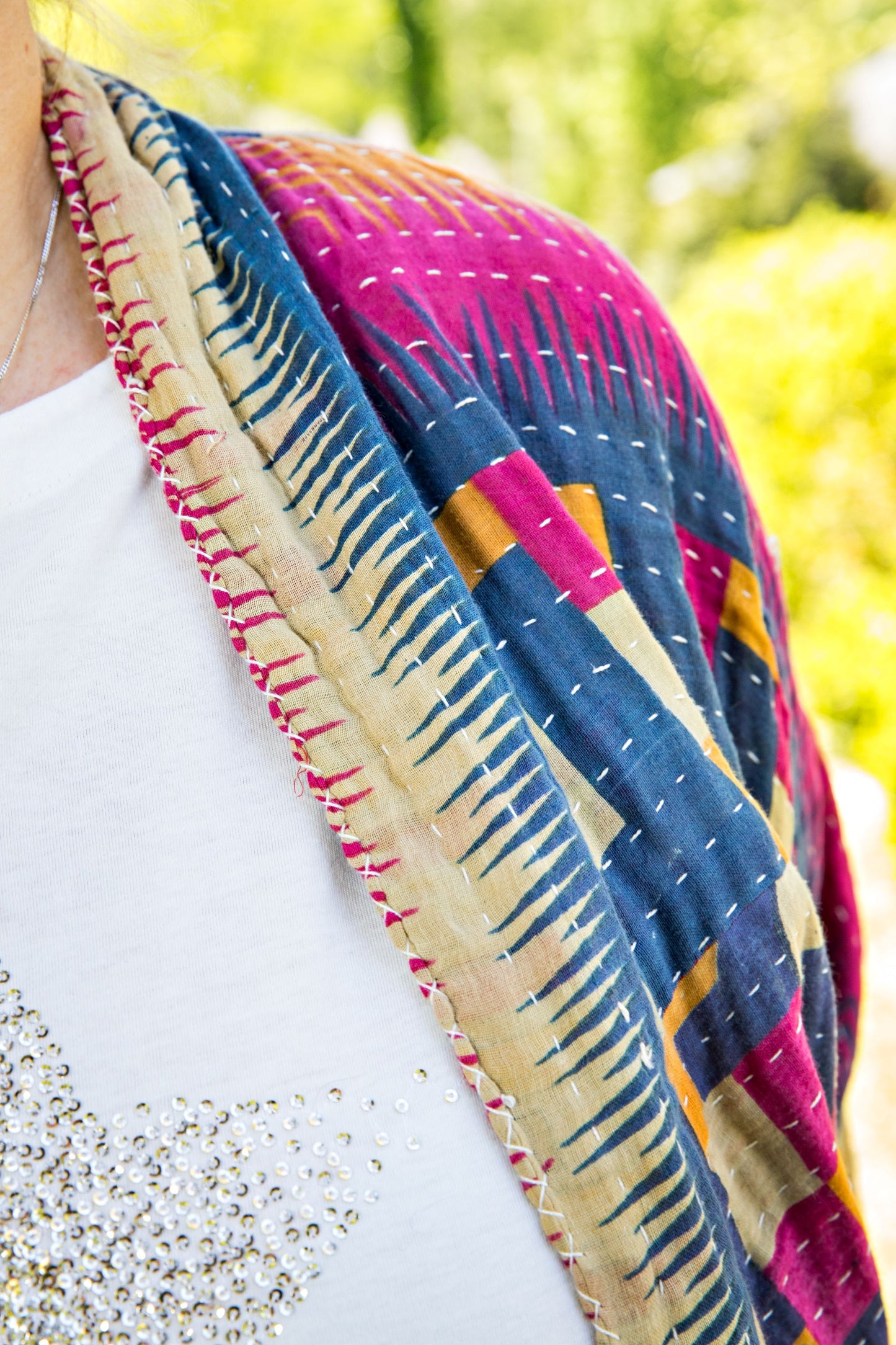 Pink & Blue Tree Kantha Kimono