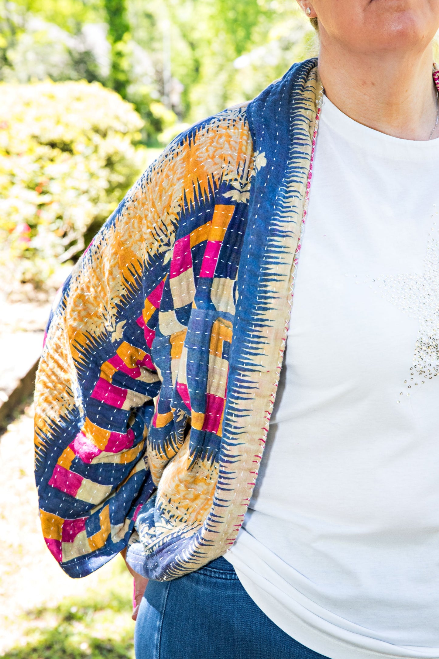 Pink & Blue Tree Kantha Kimono