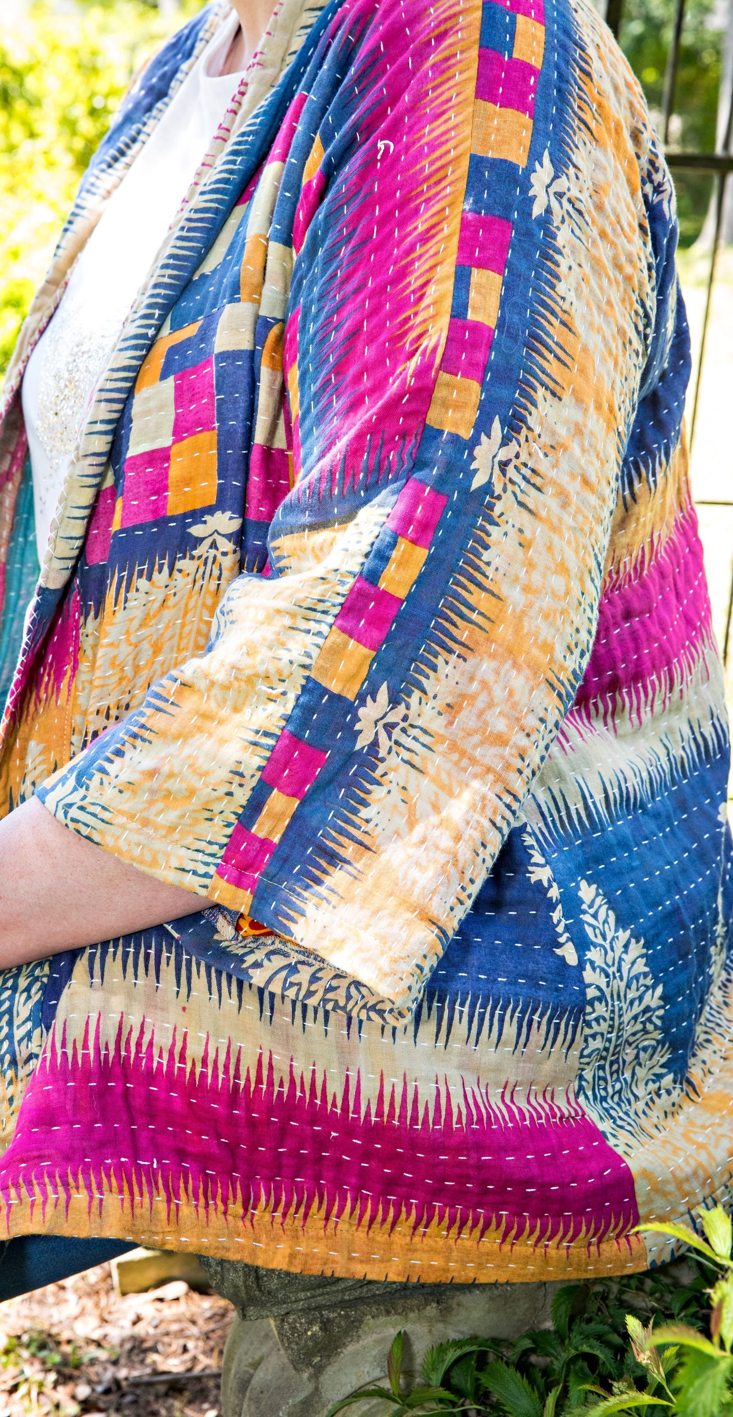 Pink & Blue Tree Kantha Kimono