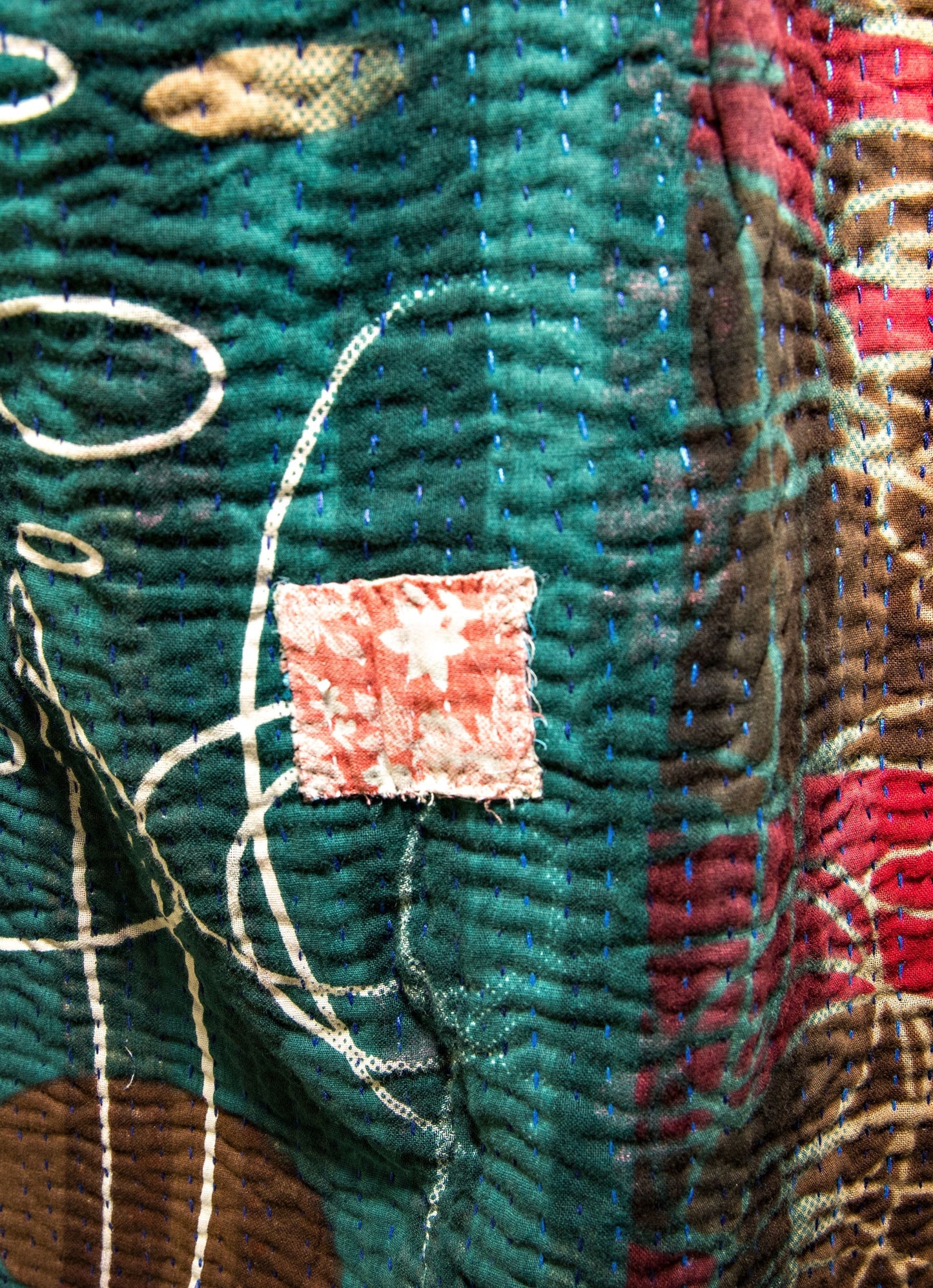 Premium Reversible Green Swirl Kimono Kantha