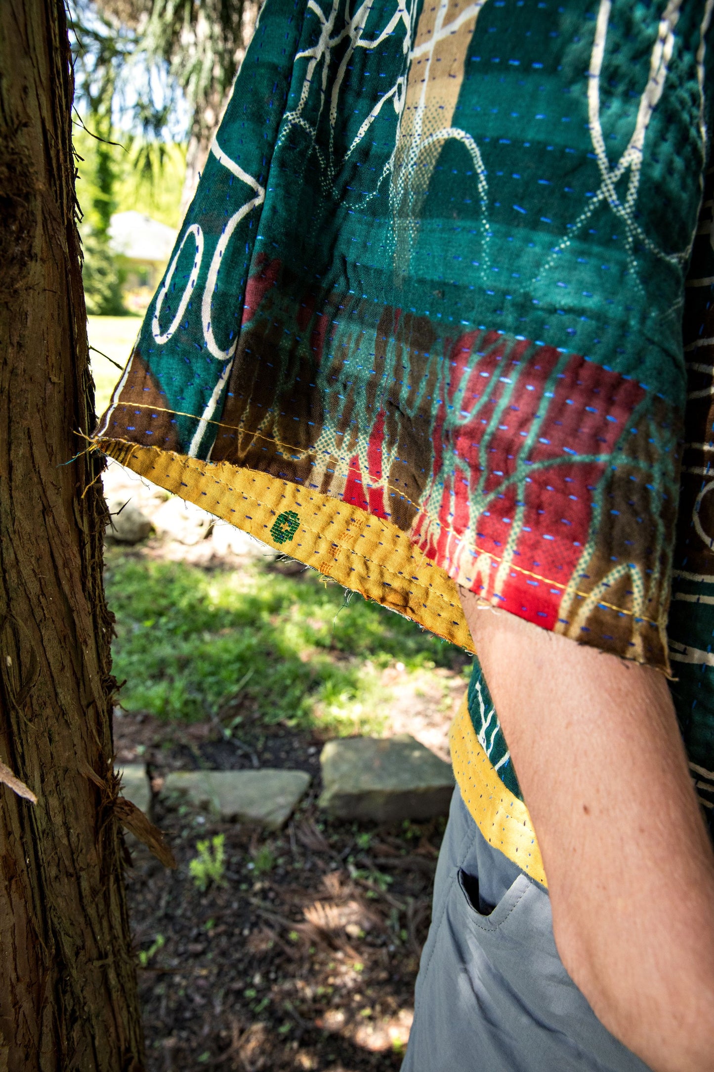 Premium Reversible Green Swirl Kimono Kantha