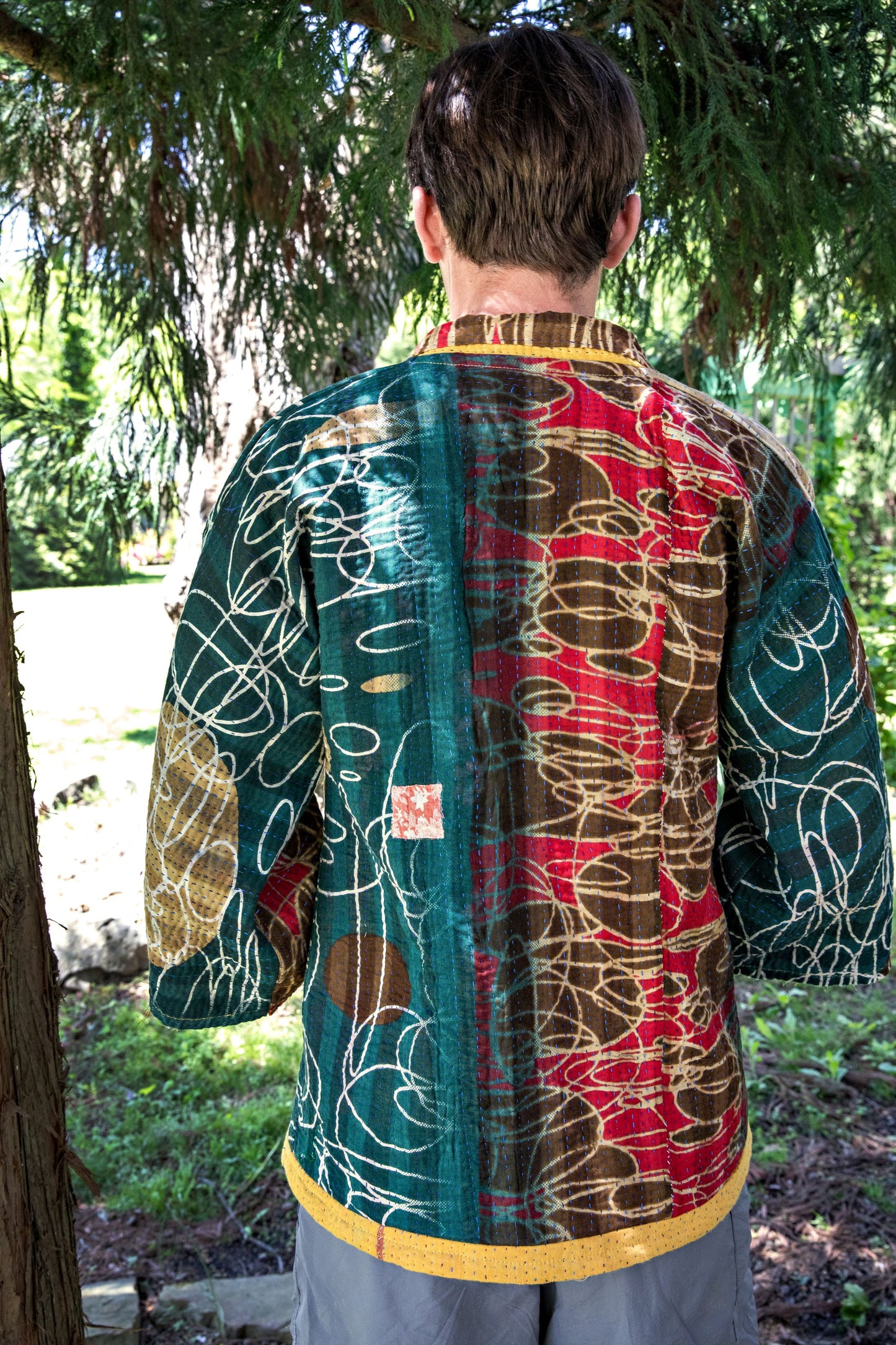 Premium Reversible Green Swirl Kimono Kantha