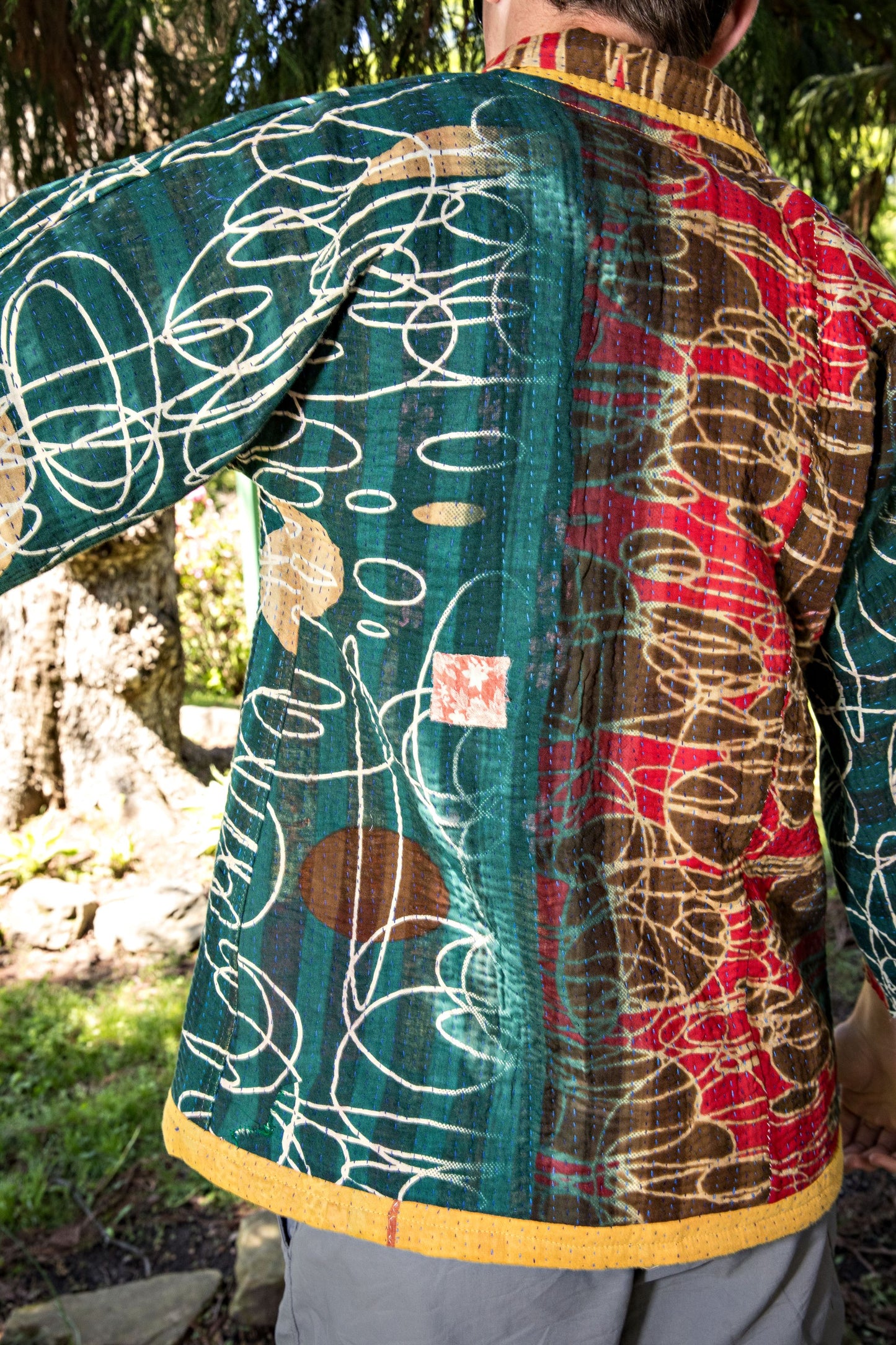 Premium Reversible Green Swirl Kimono Kantha