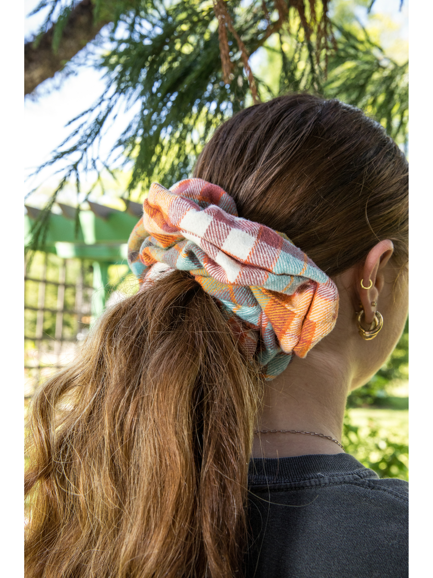 Candy Corn Harvest Plaid Flannel Jumbo Scrunchie