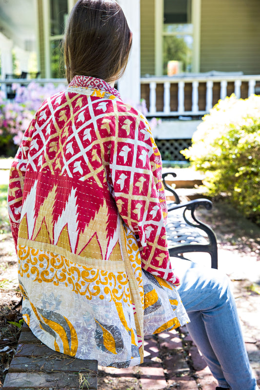 Red & Yellow Kantha Kimono