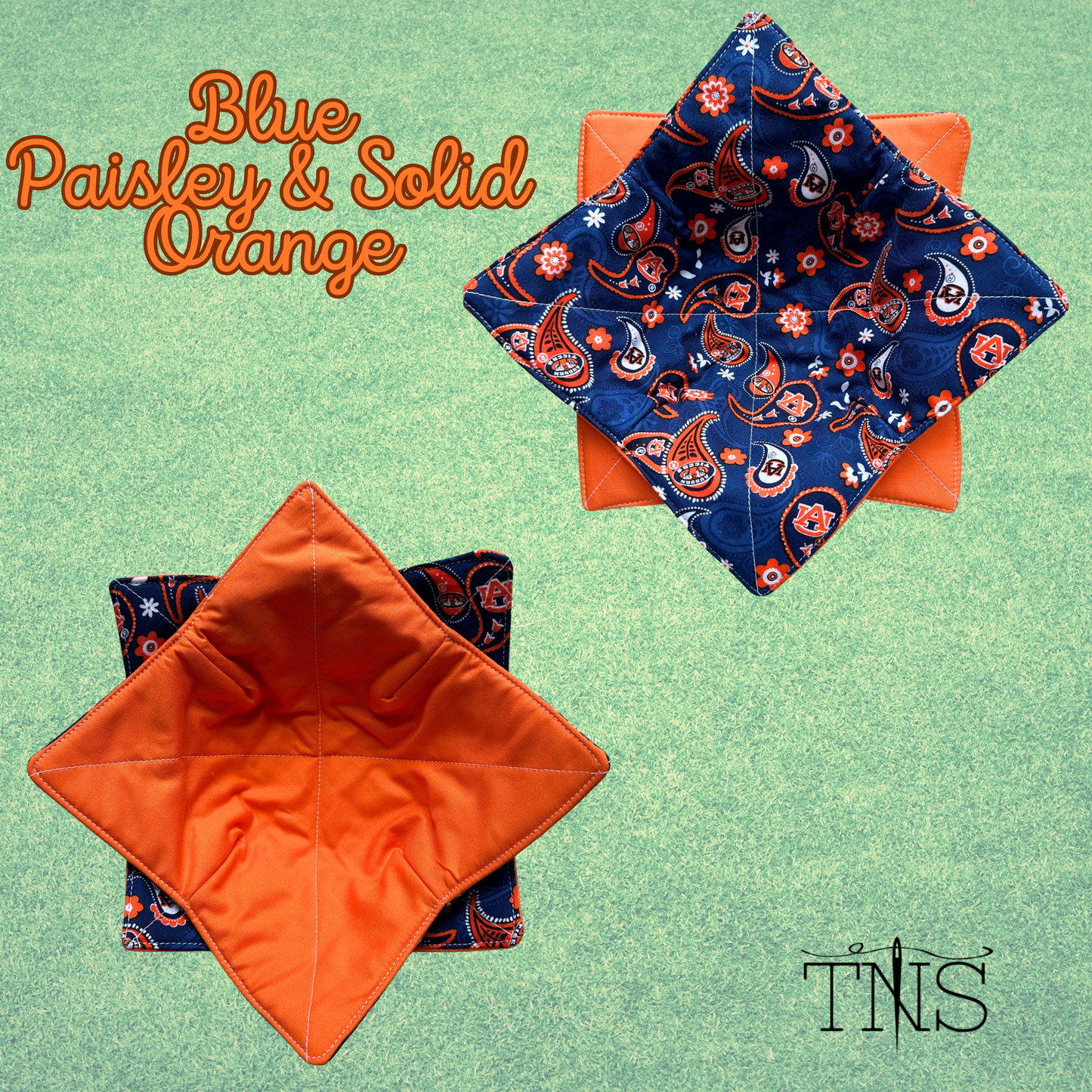 Auburn War Eagle Bowl Cozies: Blue Paisley & Solid Orange