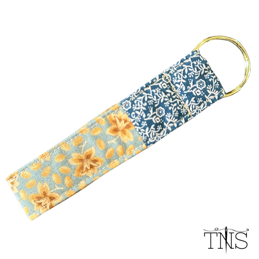 Yellow Flowers Teal & Blue Keychain