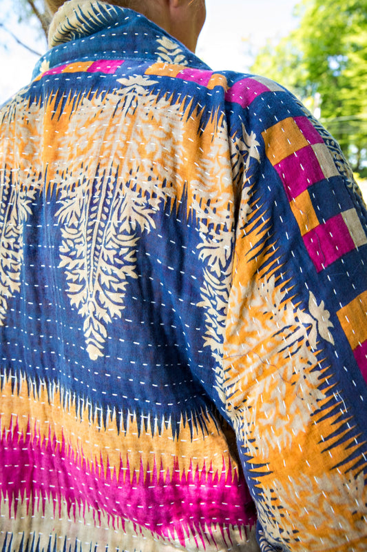 Pink & Blue Tree Kantha Kimono