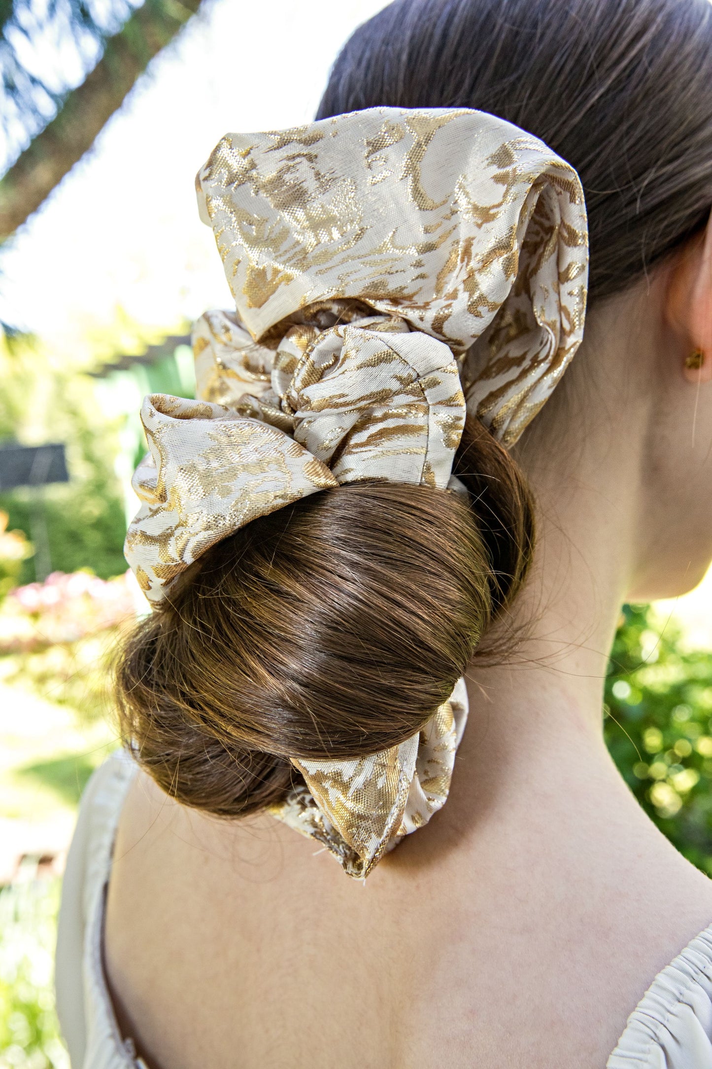 Gold & White Brocade Jumbo Scrunchie